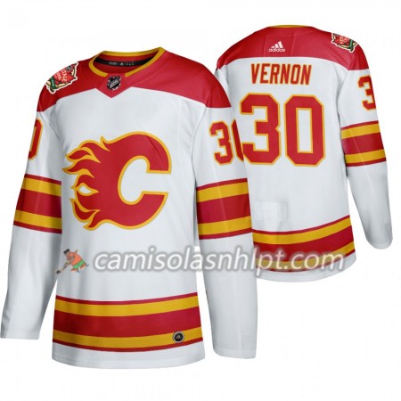 Camisola Calgary Flames Mike Vernon 30 Adidas 2019 Heritage Classic Branco Authentic - Homem